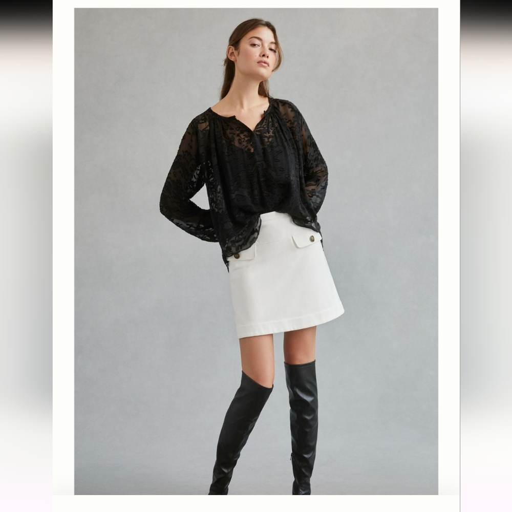Rag & Bone Yuni Burnout Blouse XS Silk Blend Black